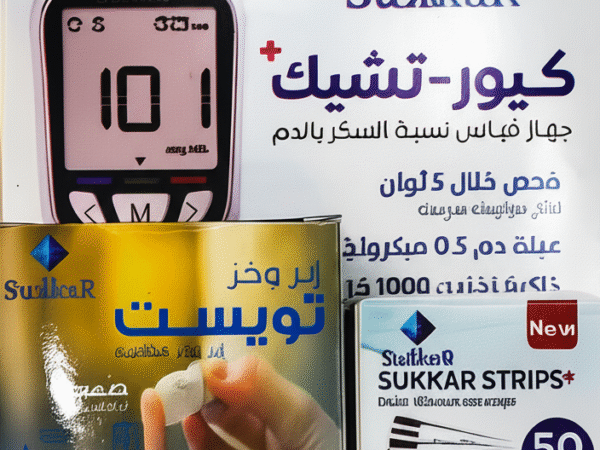 جهاز قياس سكر كيور تشيك بلس + شرائط قياس سكر + علبة ابر وخز